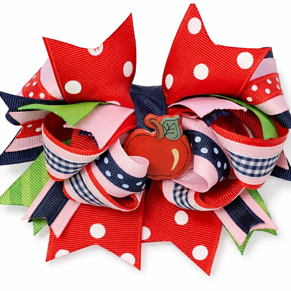 Hand Crafted Large Boutique Apple 4 the Teacher Little‎ Girls Hair Bow Alligator